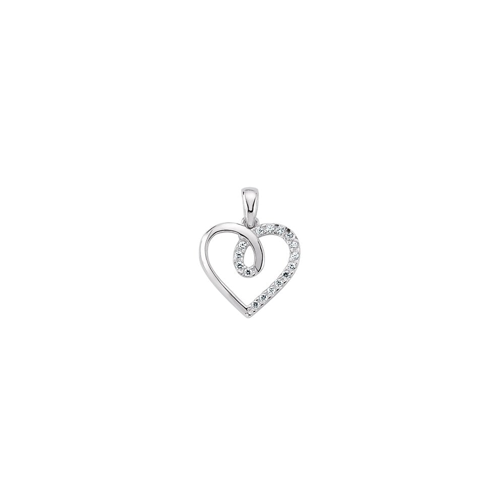 Rhodium Plated Silver Cubic Zirconia Double Heart Pendant