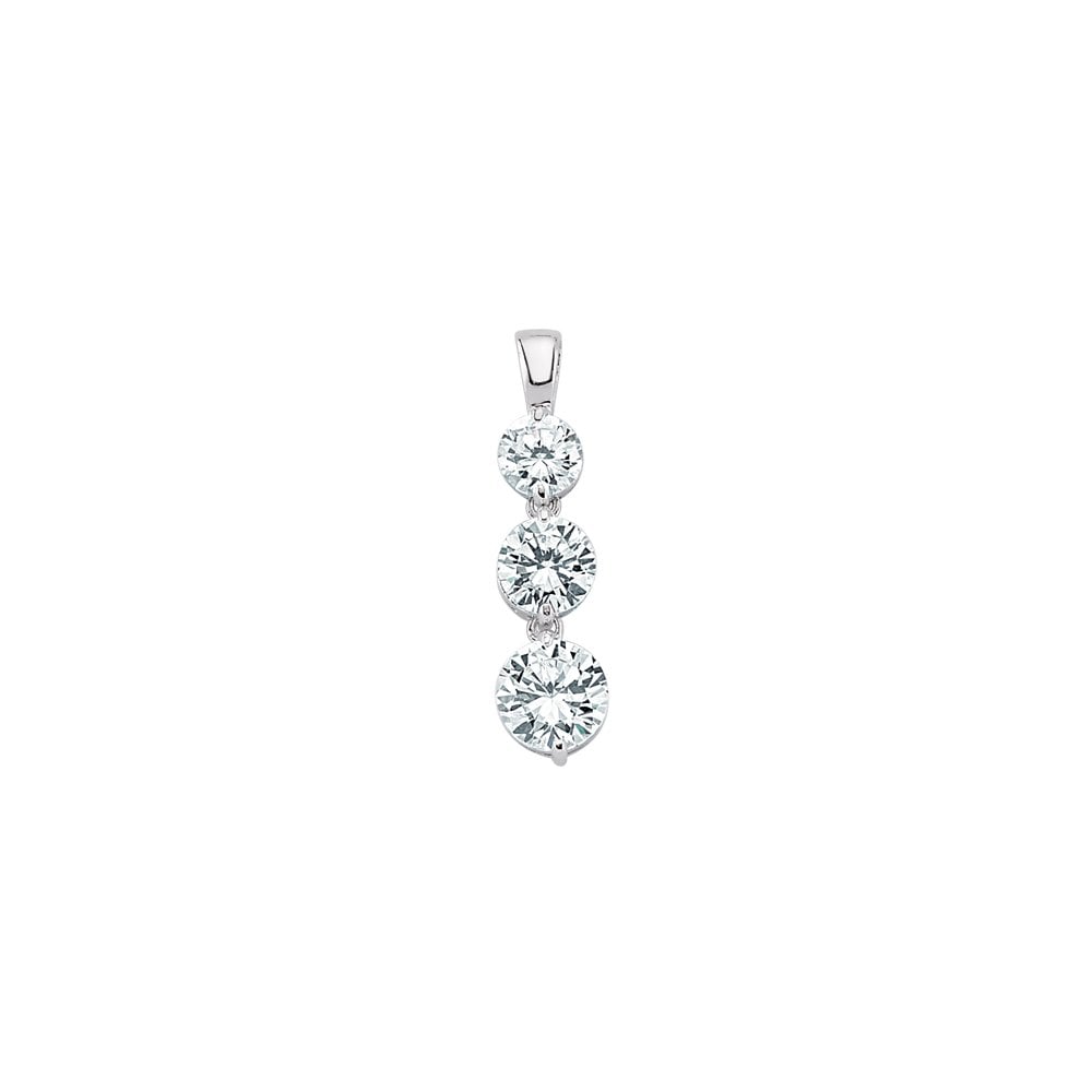 Rhodium Plated Silver Cubic Zirconia 3 Stone Drop Pendant
