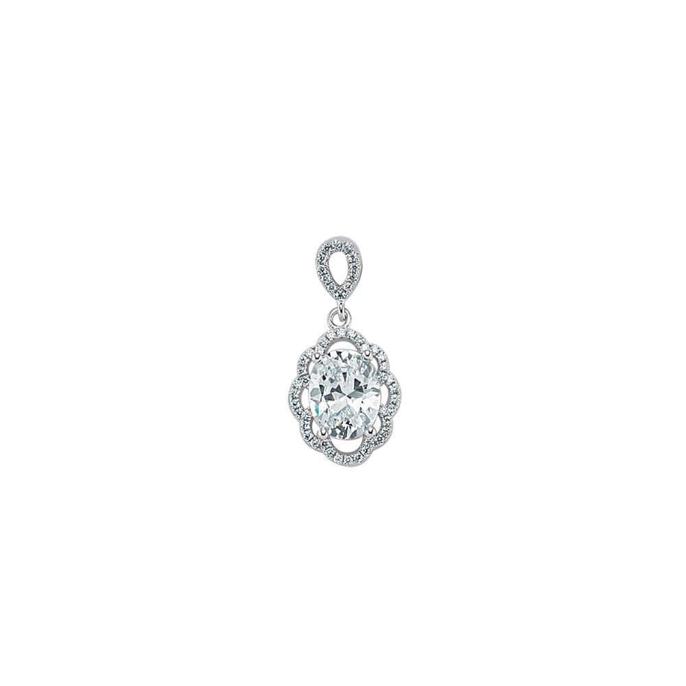 Rhodium Plated Silver Cubic Zirconia Flower Drop Pendant