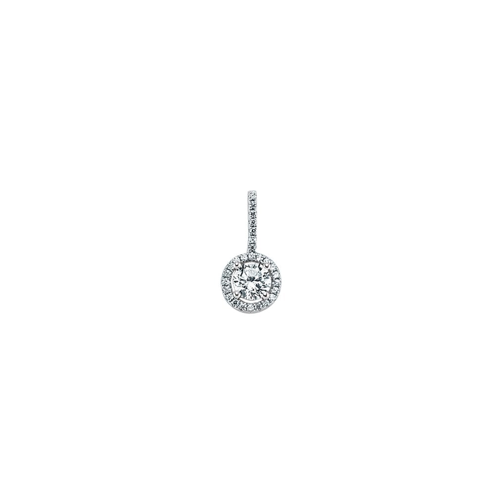 Rhodium Plated Silver Cubic Zirconia Halo Drop Pendant