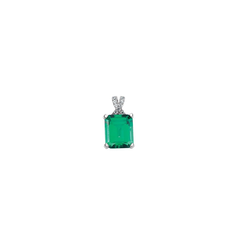 Rhodium Plated Silver Synthetic Emerald and Cubic Zirconia Fancy Pendant