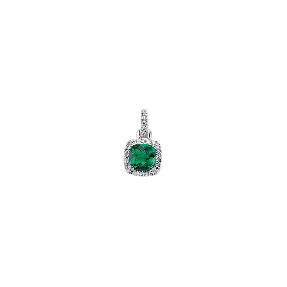 Rhodium Plated Silver Synthetic Emerald and Cubic Zirconia Fancy Pendant