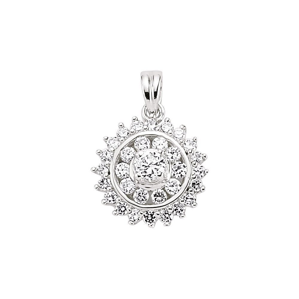 Rhodium Plated Silver Cubic Zirconia Cluster Pendant