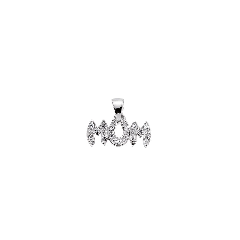 Rhodium Plated Silver Cubic Zirconia MUM Pendant