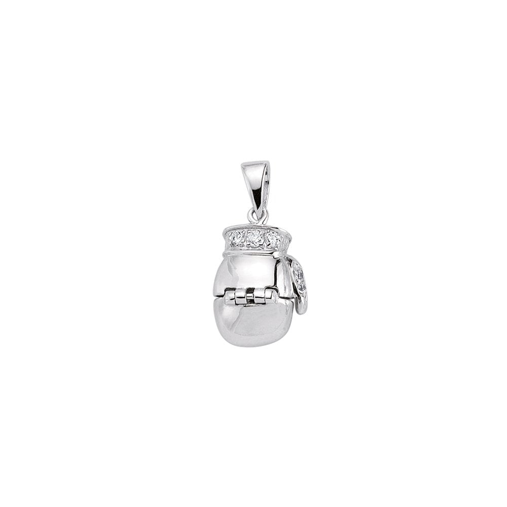 Rhodium Plated Silver Cubic Zirconia Boxing Glove Pendant