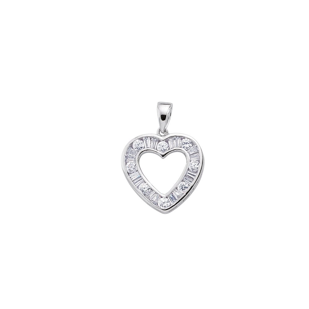 Rhodium Plated Silver Cubic Zirconia Heart Pendant