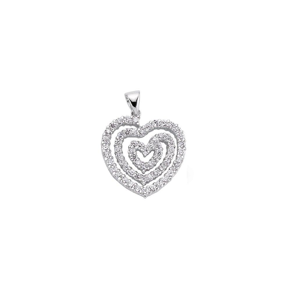 Rhodium Plated Silver Cubic Zirconia Heart Pendant