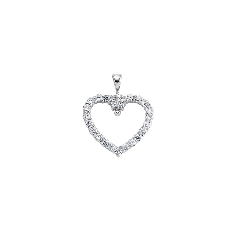 Rhodium Plated Silver Cubic Zirconia Heart Pendant