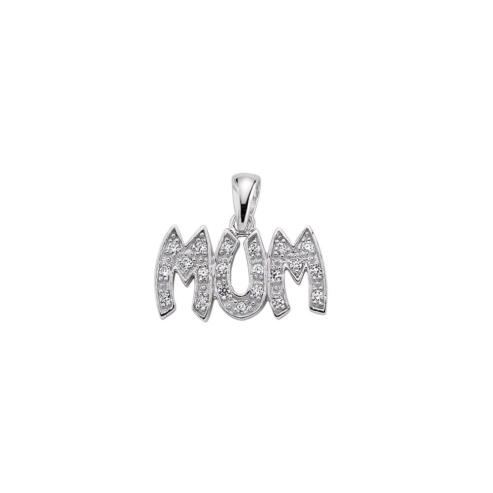 Rhodium Plated Silver Cubic Zirconia Large MUM Pendant