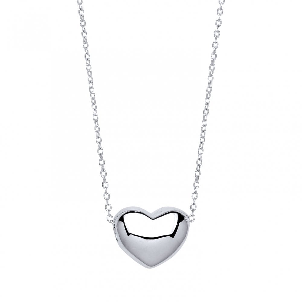 Rhodium Plated Silver Heart Pendant with Chain
