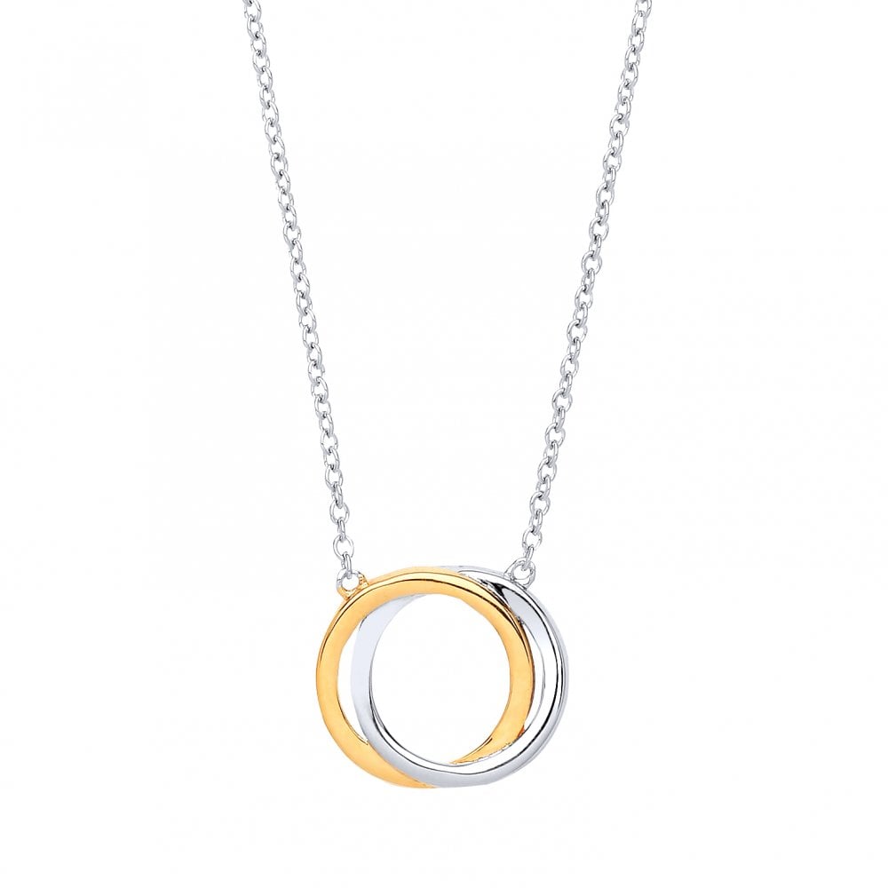 Gold Plated and Rhodium Plated Silver Double Circle Pendant Necklace