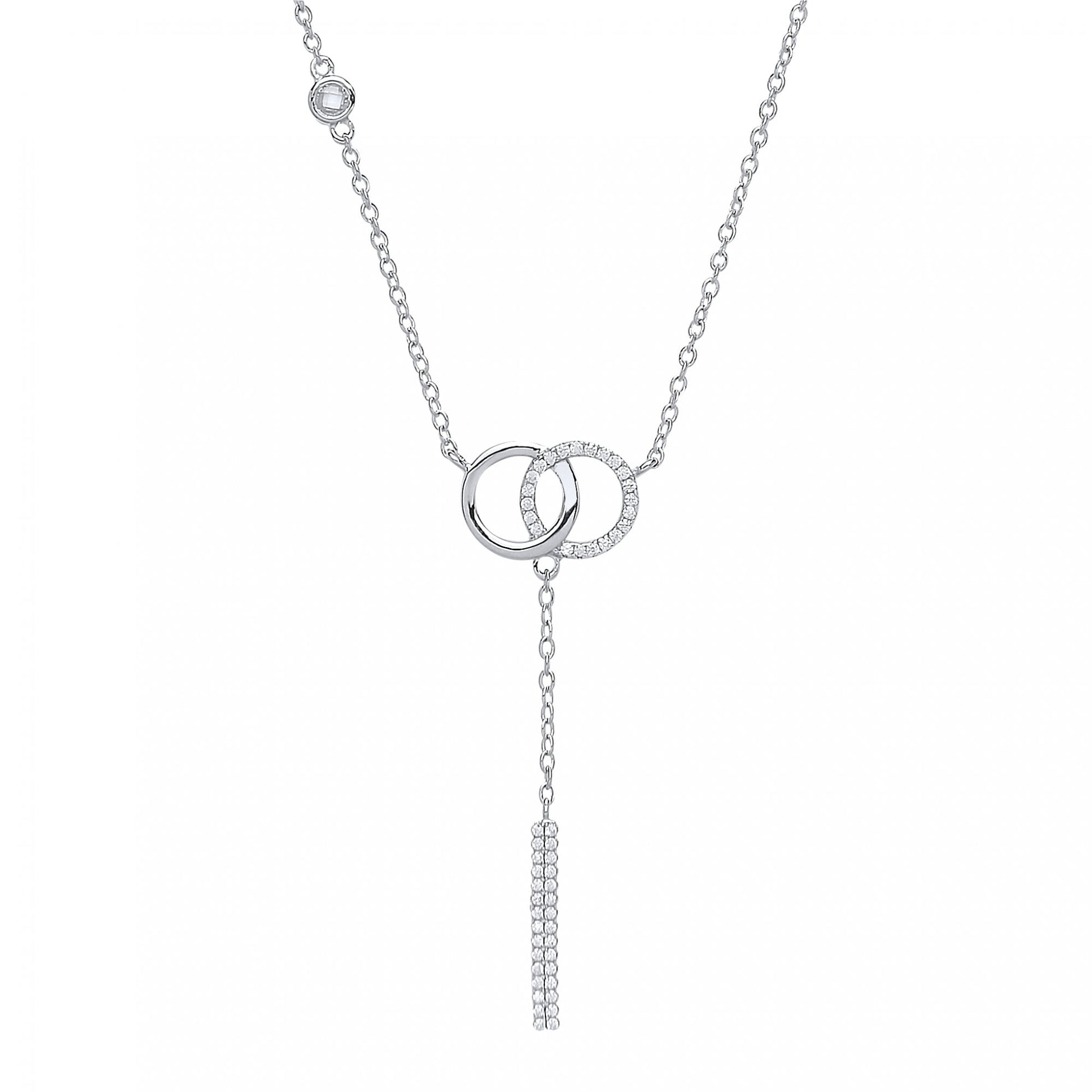 Rhodium Plated Silver Cubic Zirconia Double Circle and Bar Necklace