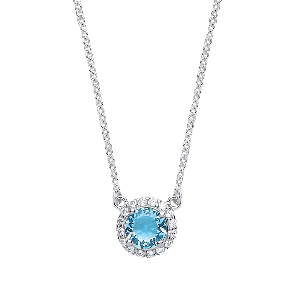 Rhodium Plated Silver Synthetic Aquamarine and Cubic Zirconia Dainty Fancy Pendant