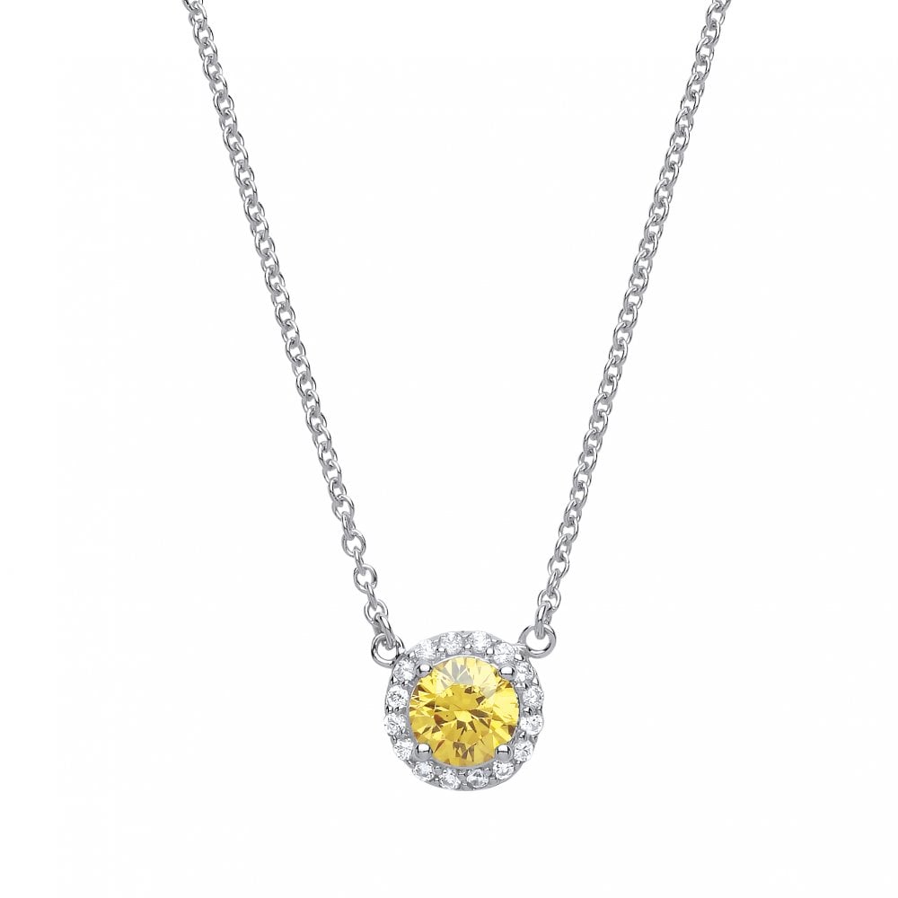Rhodium Plated Silver Mineral Yellow Sapphire and Cubic Zirconia Dainty Fancy Pendant