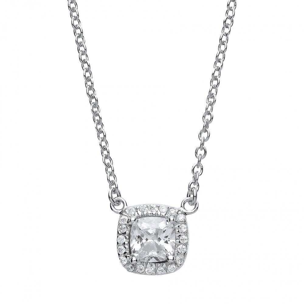 Rhodium Plated Silver Cubic Zirconia Dainty Fancy Necklace Pendant