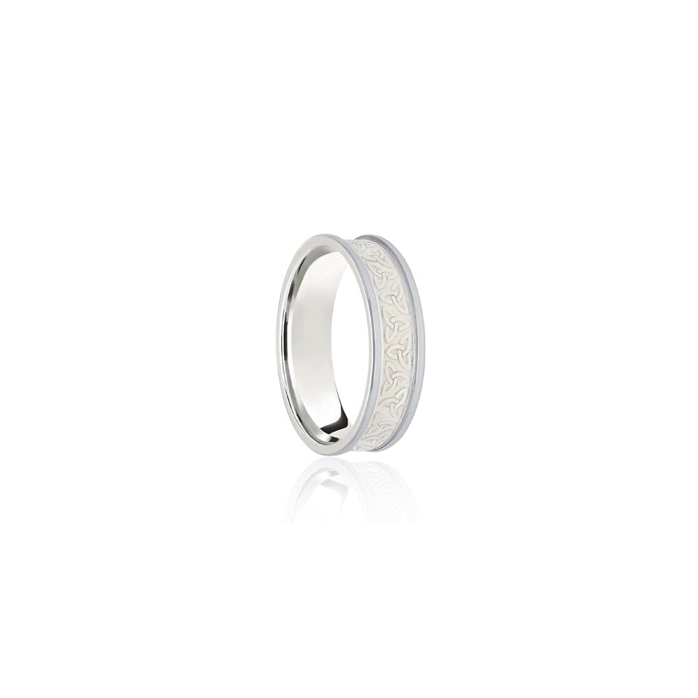 18ct White Flat Court 8mm Celtic Laser Engraved Wedding Band