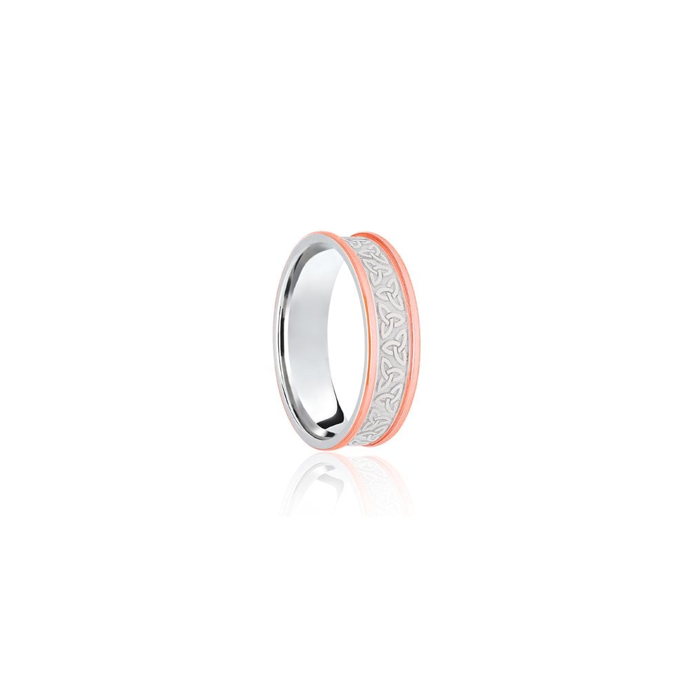 9ct White & Rose Flat Court 6mm Celtic Laser Engraved Wedding Band
