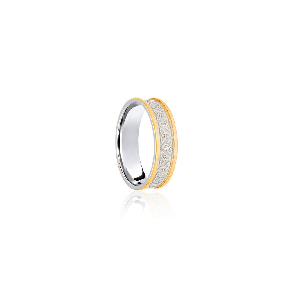 18ct White & Yellow Flat Court 6mm Celtic Laser Engraved Wedding Band