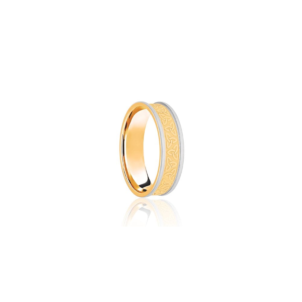 18ct Yellow & White Flat Court 5mm Celtic Laser Engraved Wedding Band