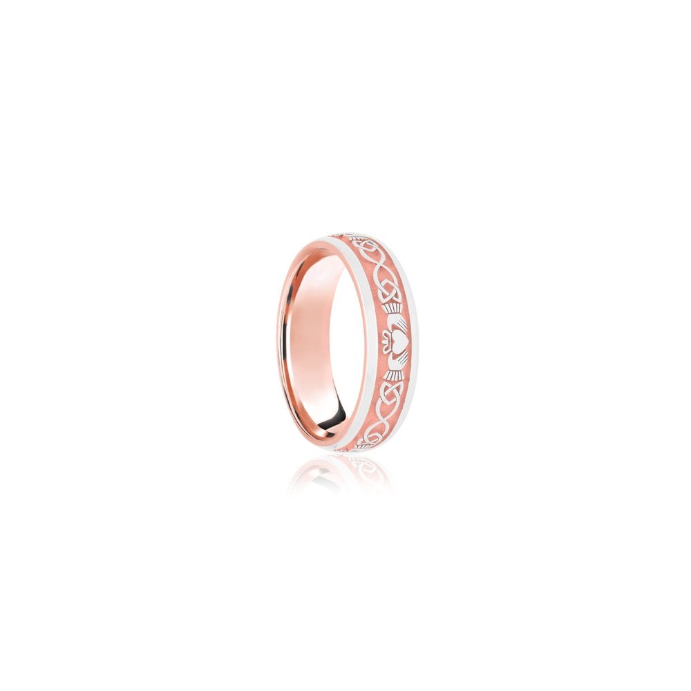 18ct Rose & White Court 8mm Celtic Laser Engraved Wedding Band