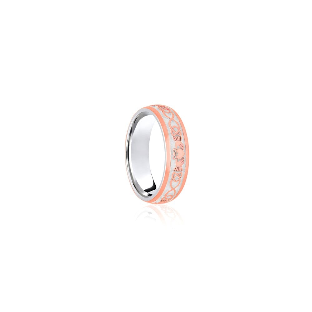 18ct White & Rose Court 5mm Celtic Laser Engraved Wedding Band