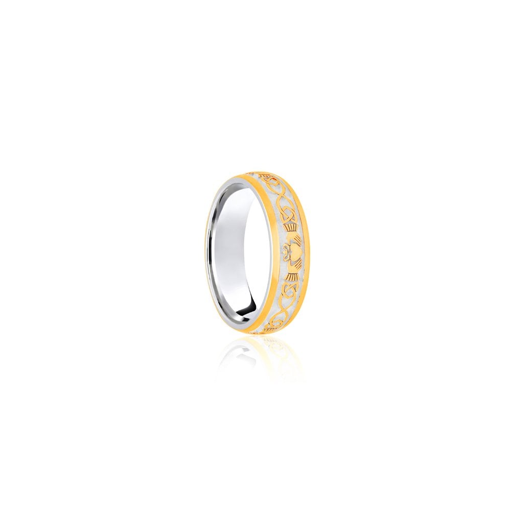 9ct White & Yellow Court 7mm Celtic Laser Engraved Wedding Band