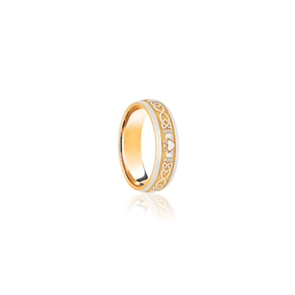 9ct Yellow & White Court 5mm Celtic Laser Engraved Wedding Band