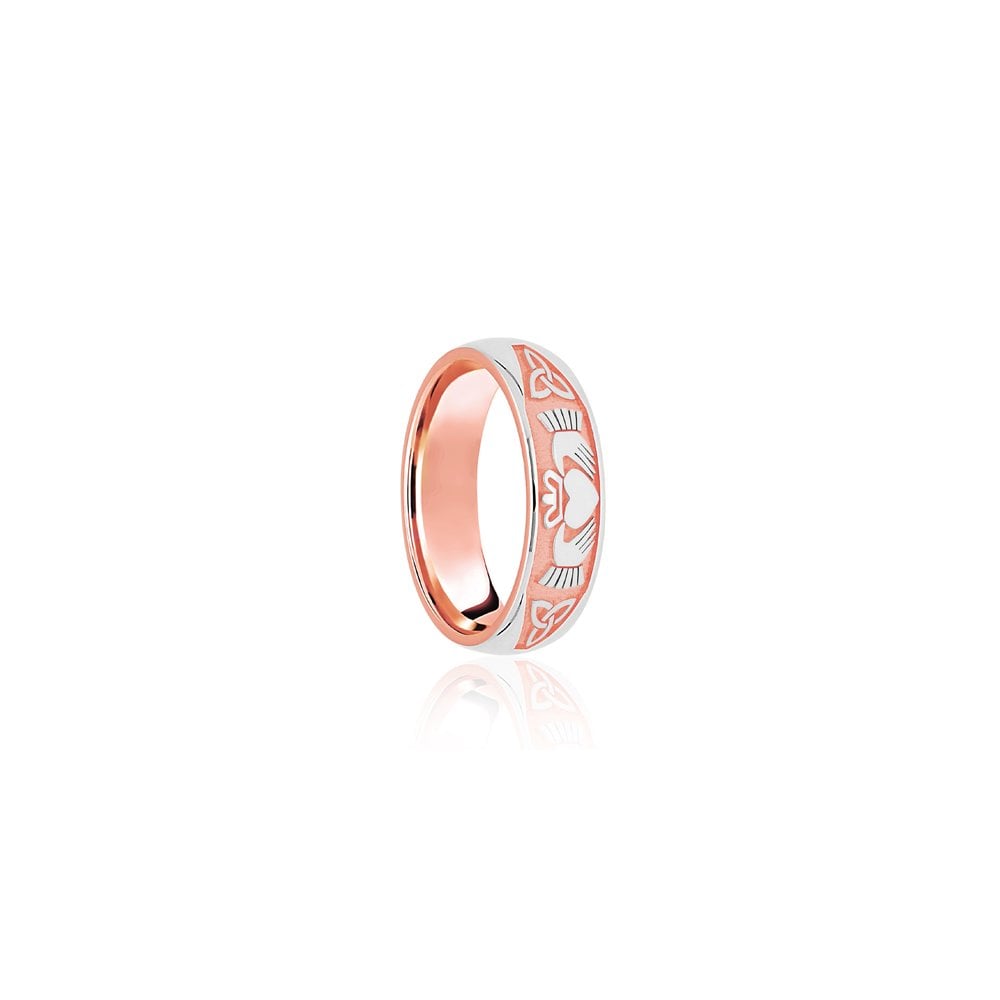 9ct Rose & White Court 5mm Celtic Half Engraved Wedding Band