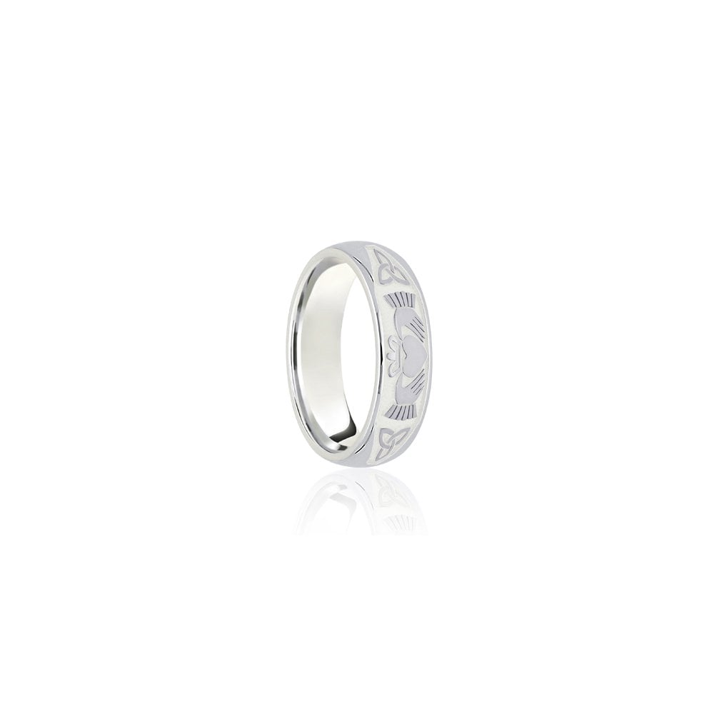Platinum Court 8mm Celtic Half Engraved Wedding Band
