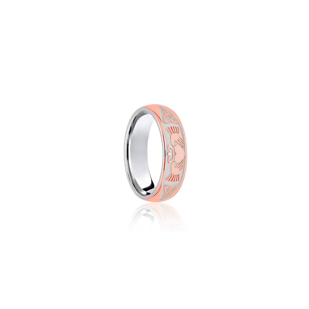 18ct White & Rose Court 7mm Celtic Half Engraved Wedding Band