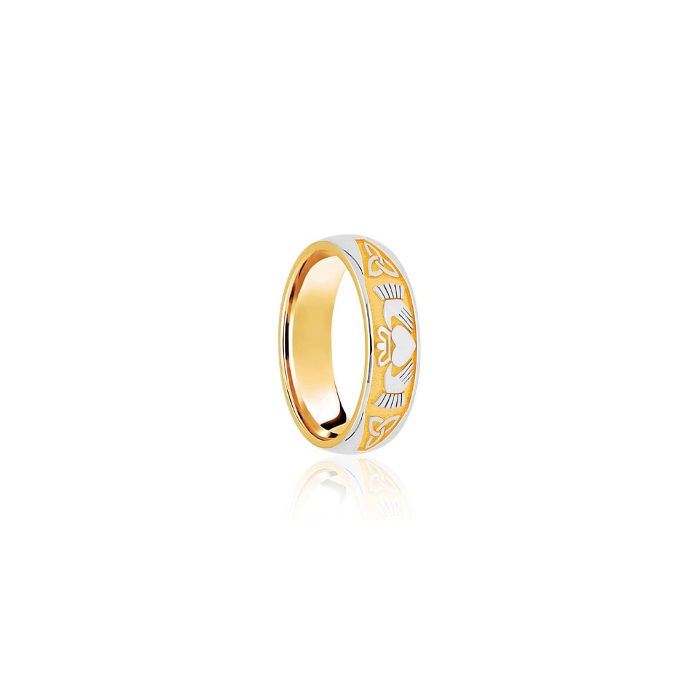 9ct Yellow & White Court 5mm Celtic Half Engraved Wedding Band