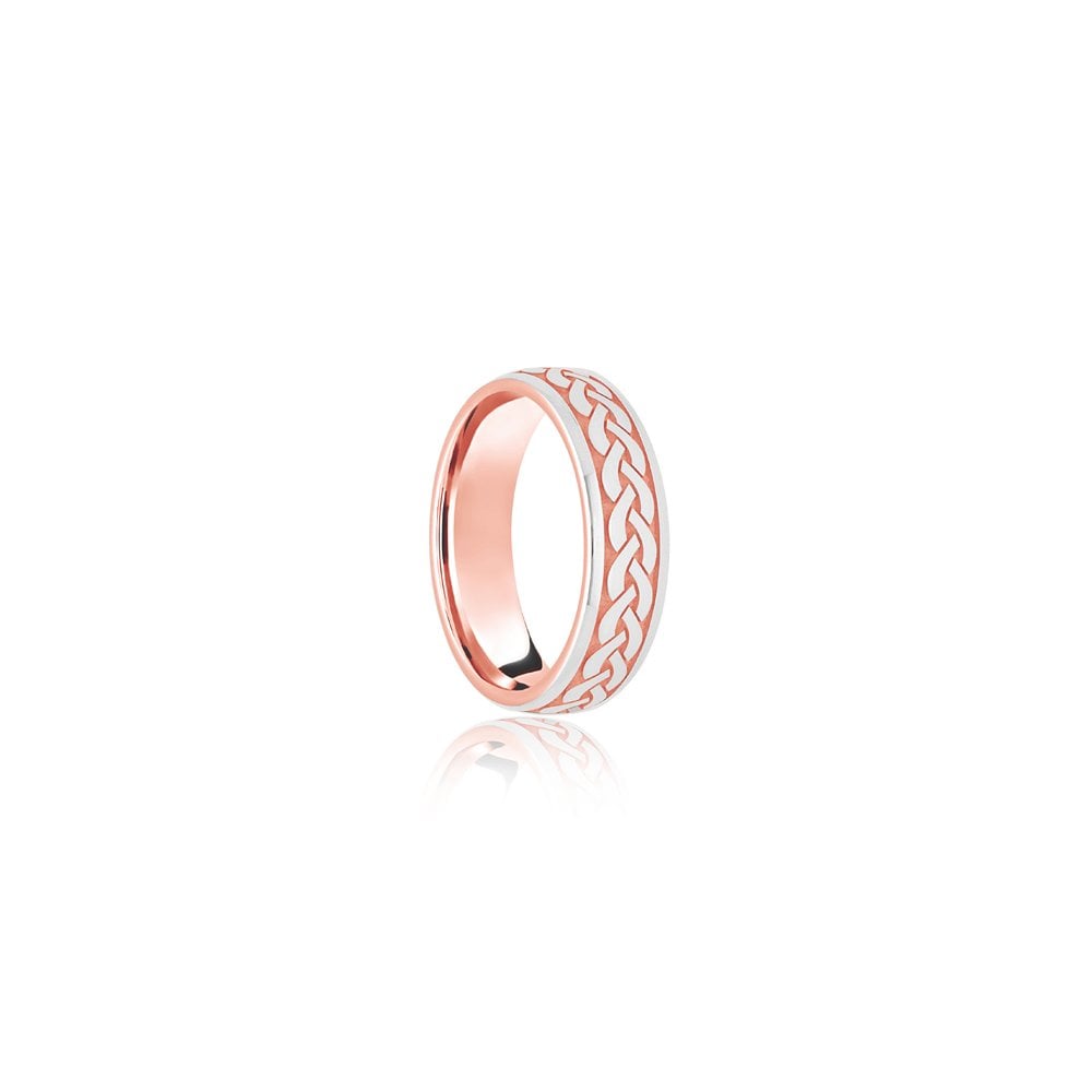 18ct Rose & White Court 8mm Celtic Laser Engraved Wedding Band