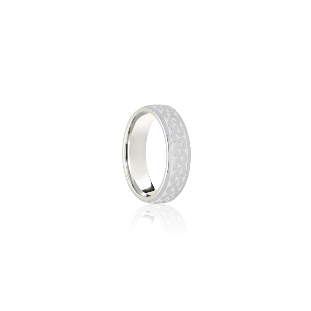 18ct White Court 5mm Celtic Laser Engraved Wedding Band