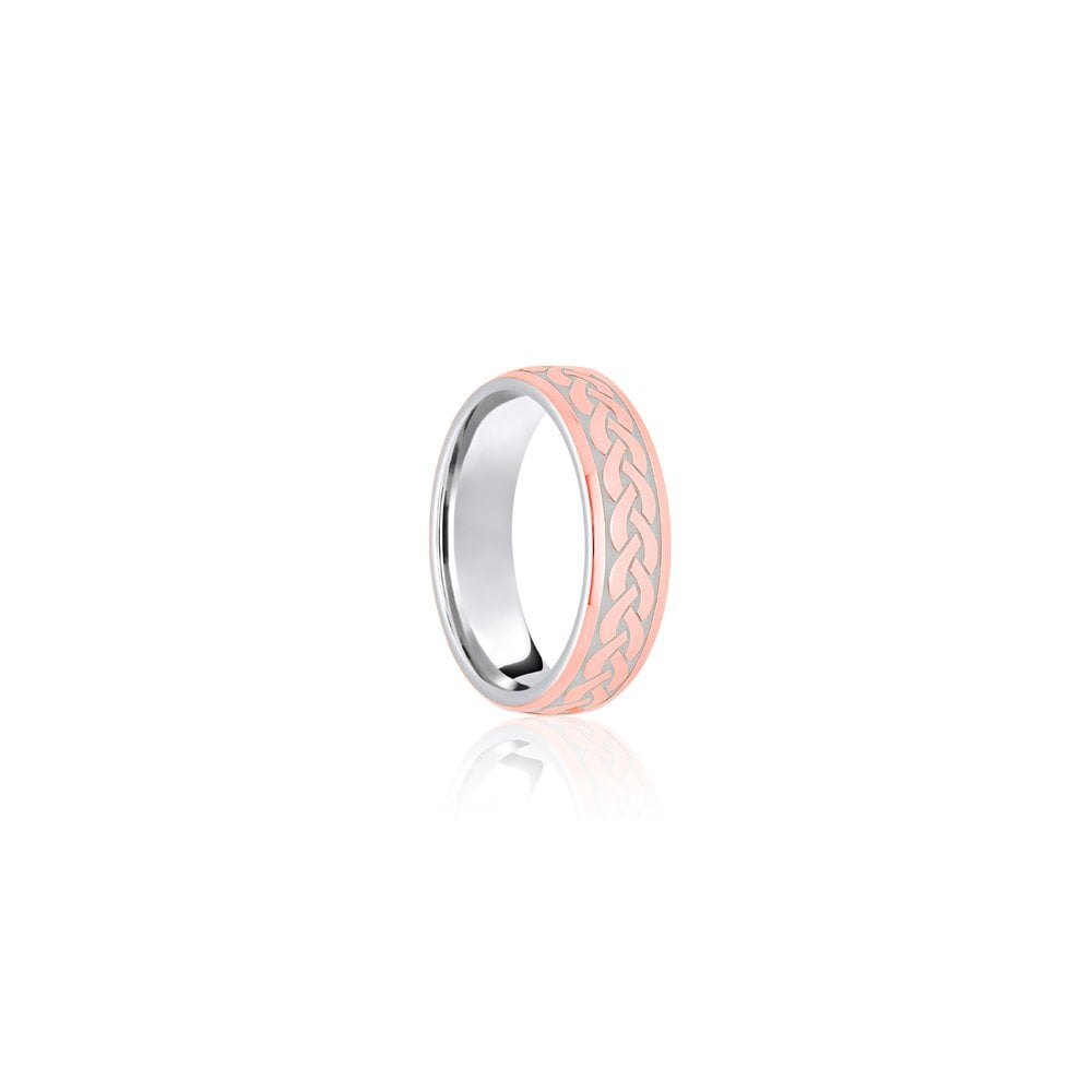 18ct White & Rose Court 7mm Celtic Laser Engraved Wedding Band