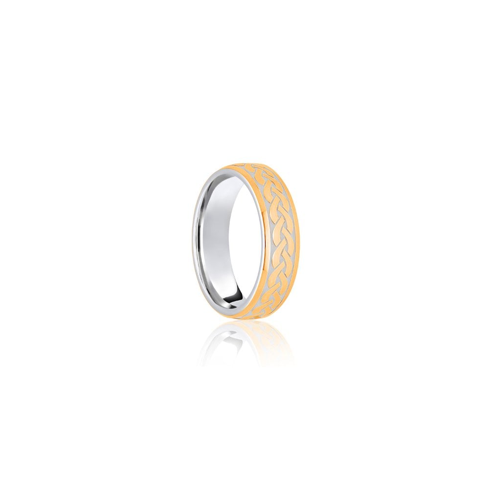 18ct White & Yellow Court 5mm Celtic Laser Engraved Wedding Band