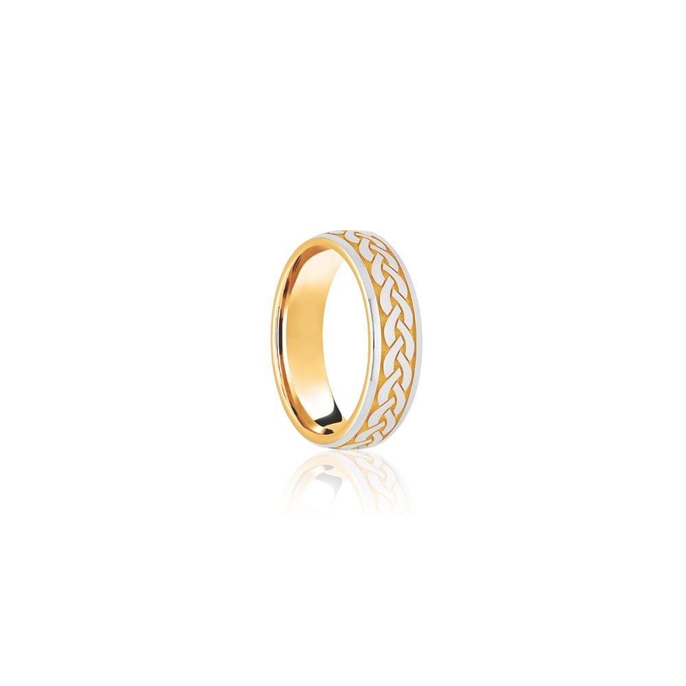 9ct Yellow & White Court 8mm Celtic Laser Engraved Wedding Band