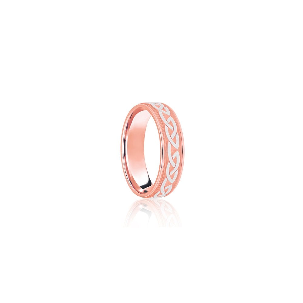 9ct Rose & White Flat Court 5mm Celtic Laser Engraved Wedding Band