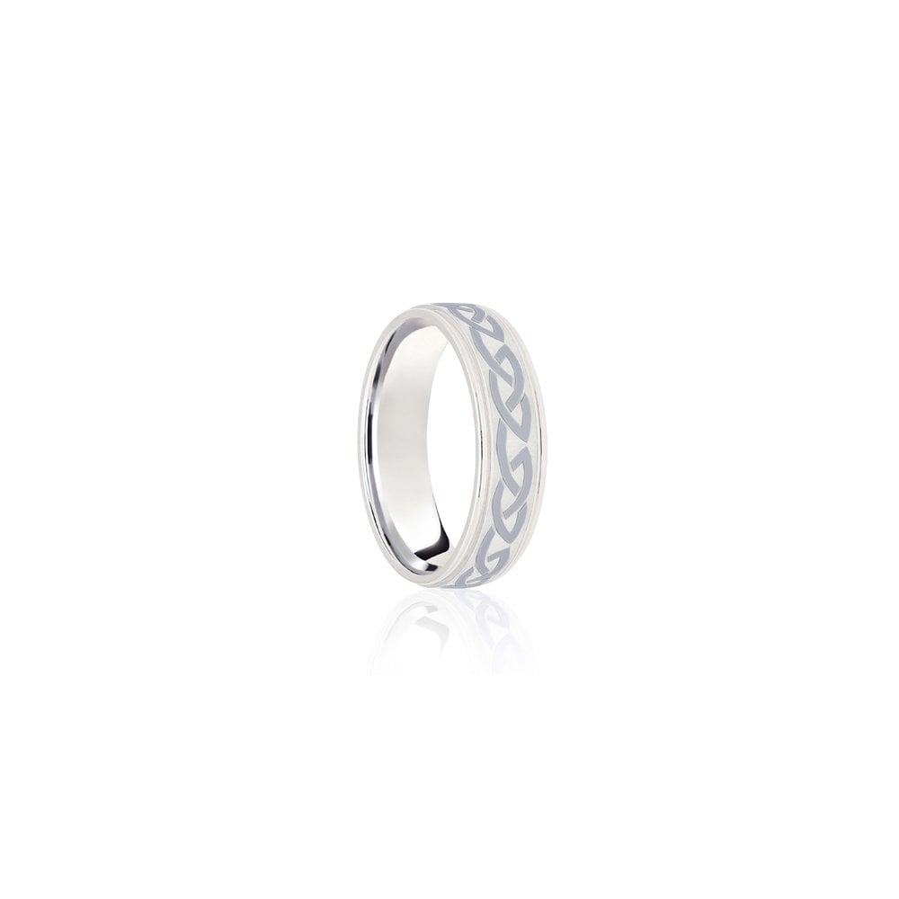 18ct White Flat Court 8mm Celtic Laser Engraved Wedding Band