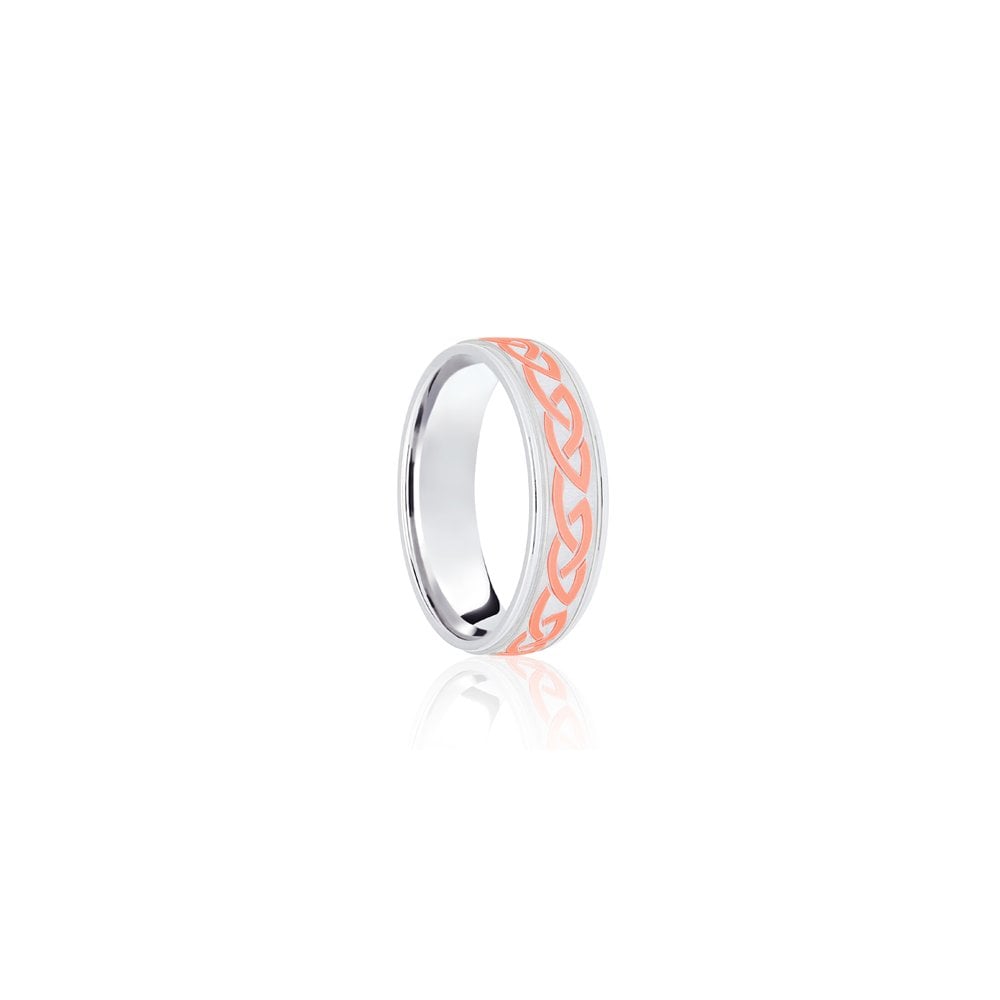 18ct White & Rose Flat Court 7mm Celtic Laser Engraved Wedding Band