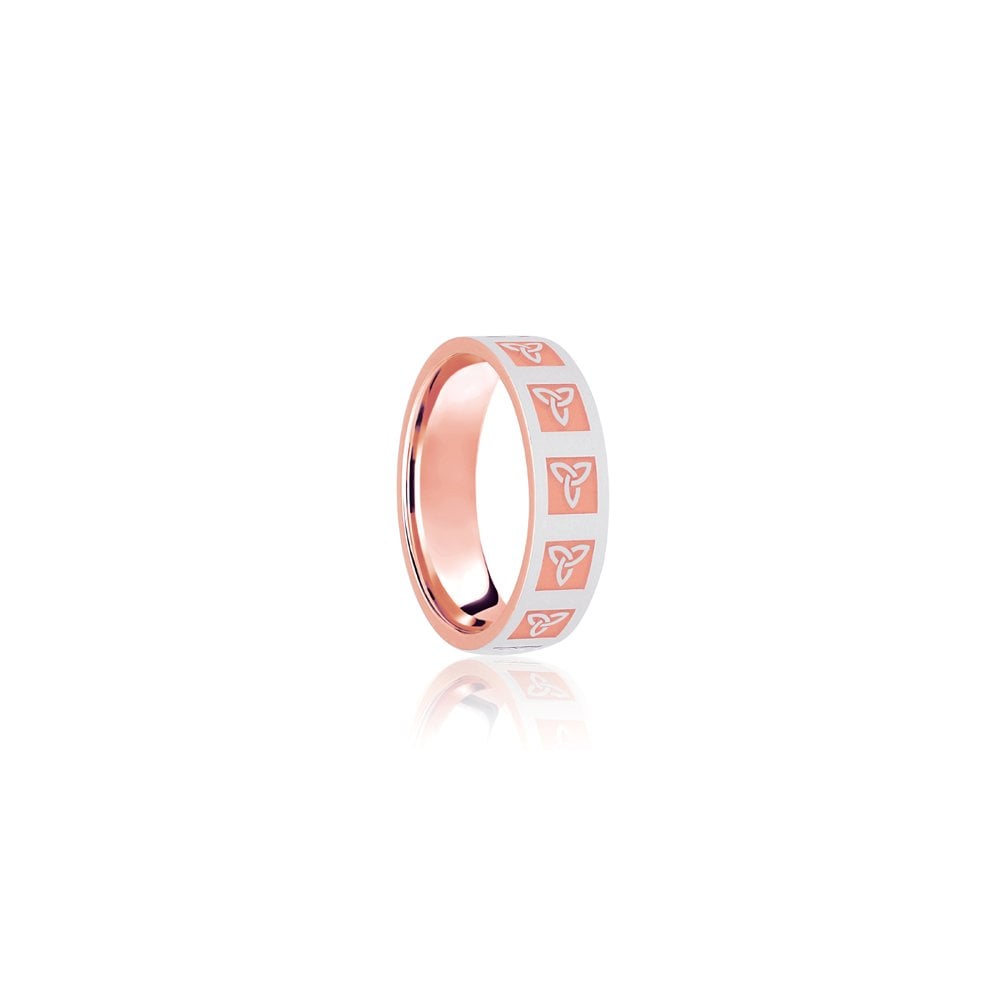 18ct Rose & White Flat Court 8mm Celtic Laser Engraved Wedding Band