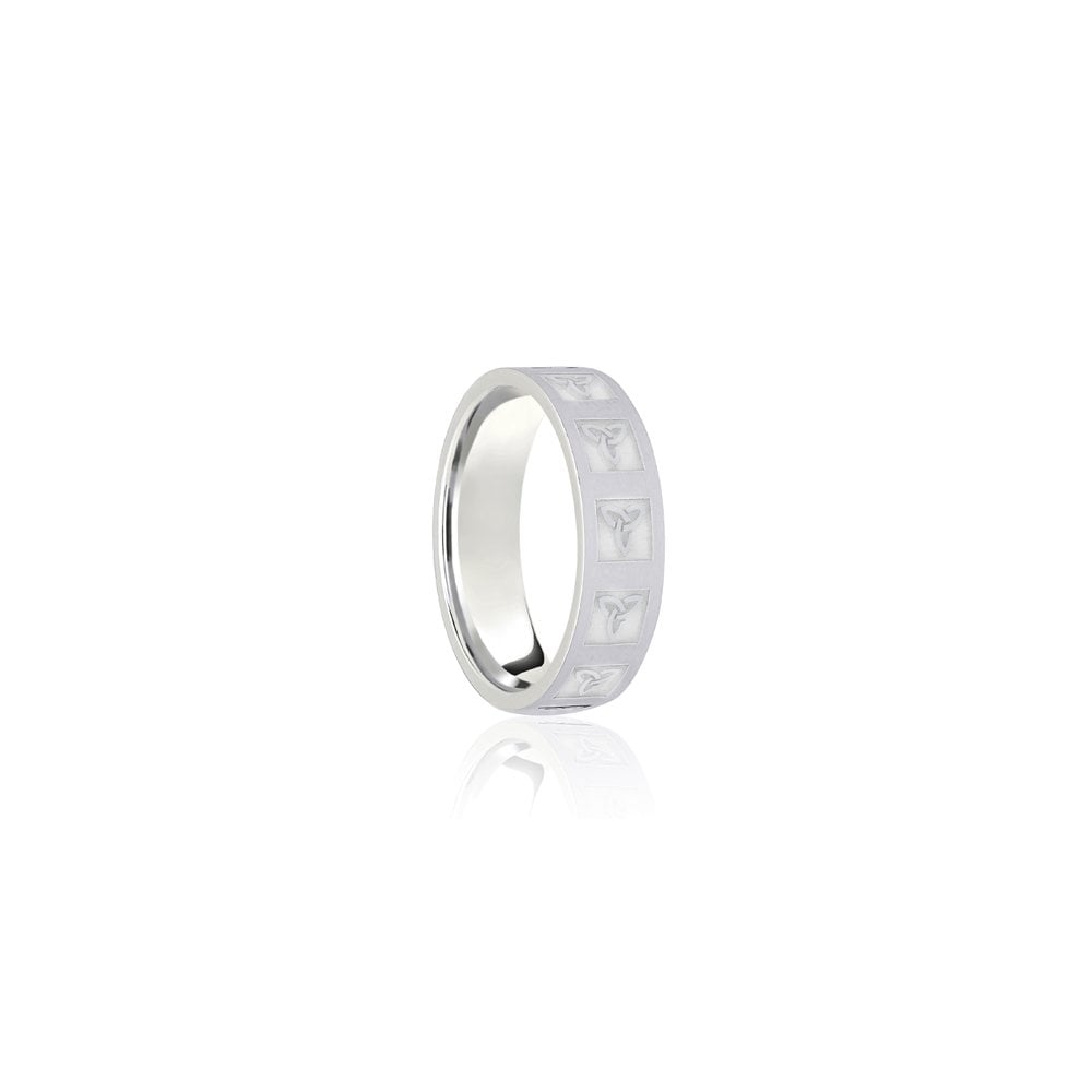 9ct White Flat Court 8mm Celtic Laser Engraved Wedding Band