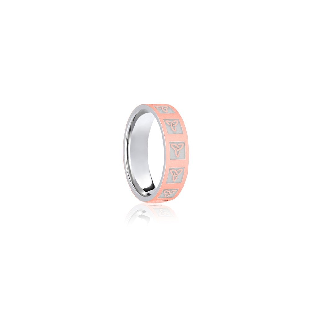 9ct White & Rose Flat Court 5mm Celtic Laser Engraved Wedding Band