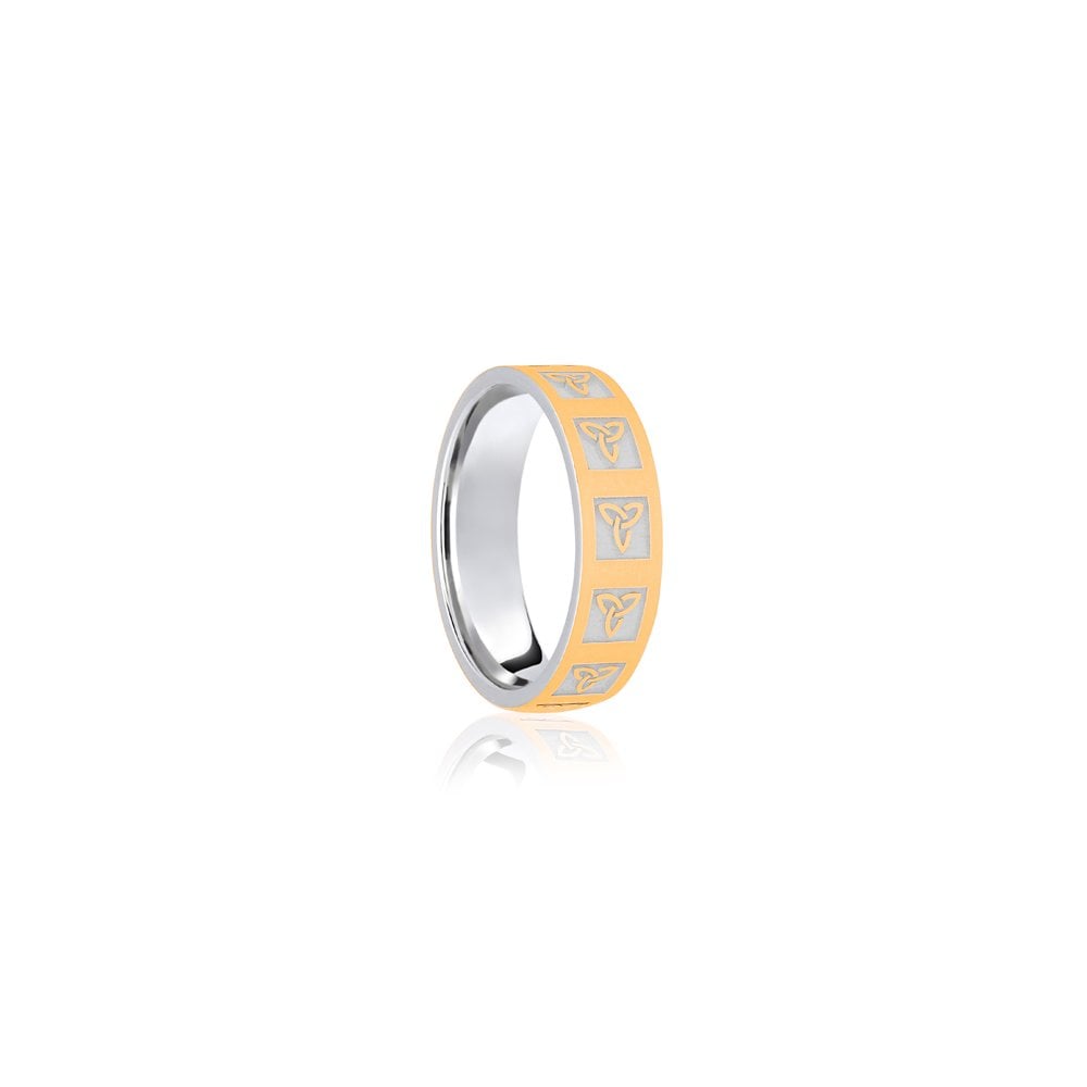 9ct White & Yellow Flat Court 5mm Celtic Laser Engraved Wedding Band