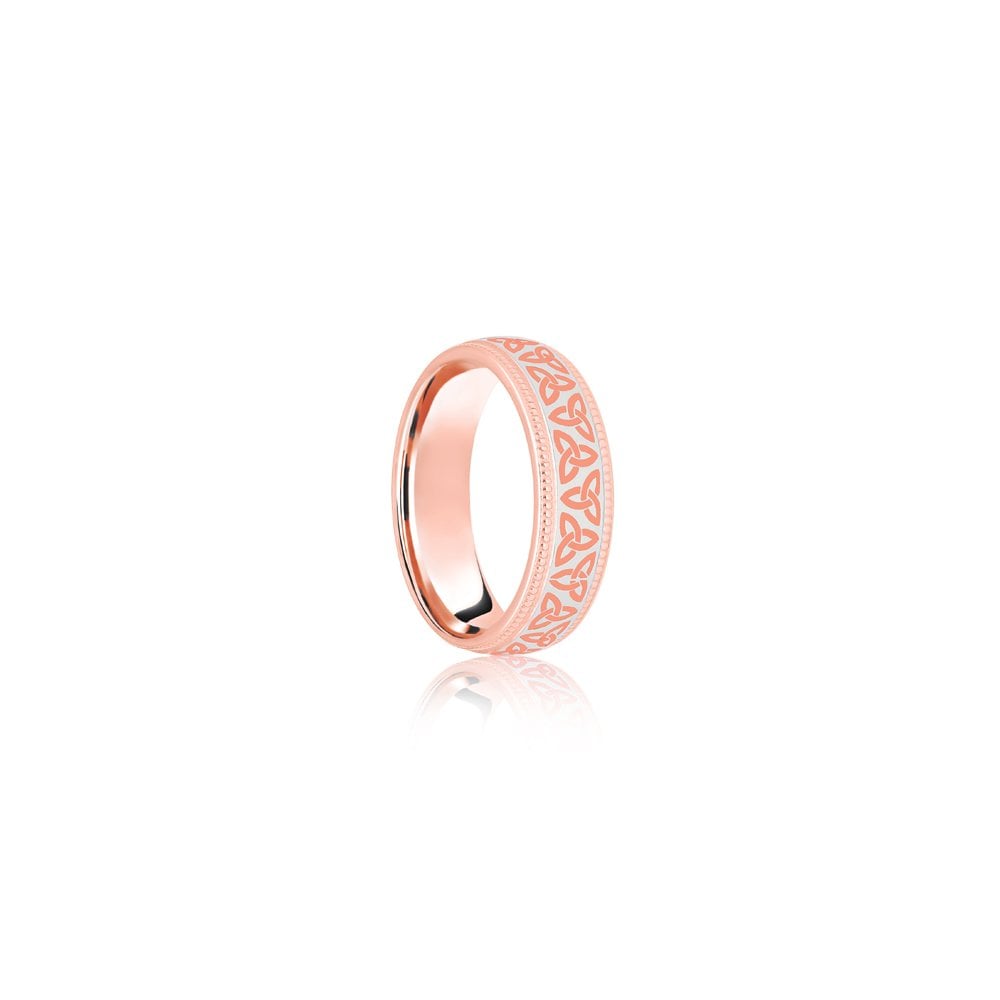 18ct Rose & White Court 6mm Celtic Laser Engraved Wedding Band
