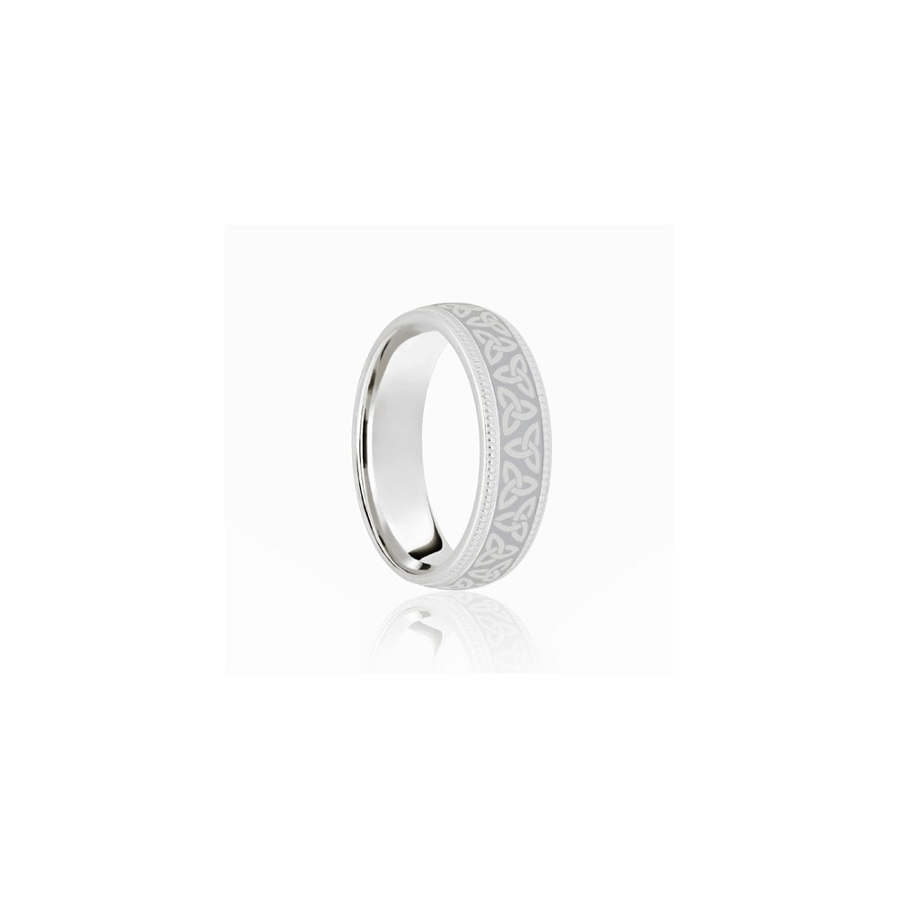 9ct White Court 8mm Celtic Laser Engraved Wedding Band