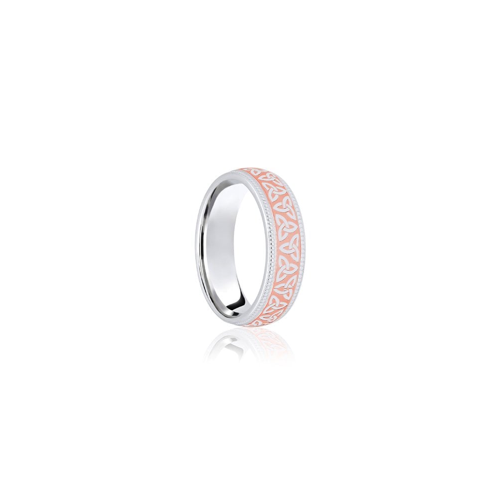 9ct White & Rose Court 6mm Celtic Laser Engraved Wedding Band