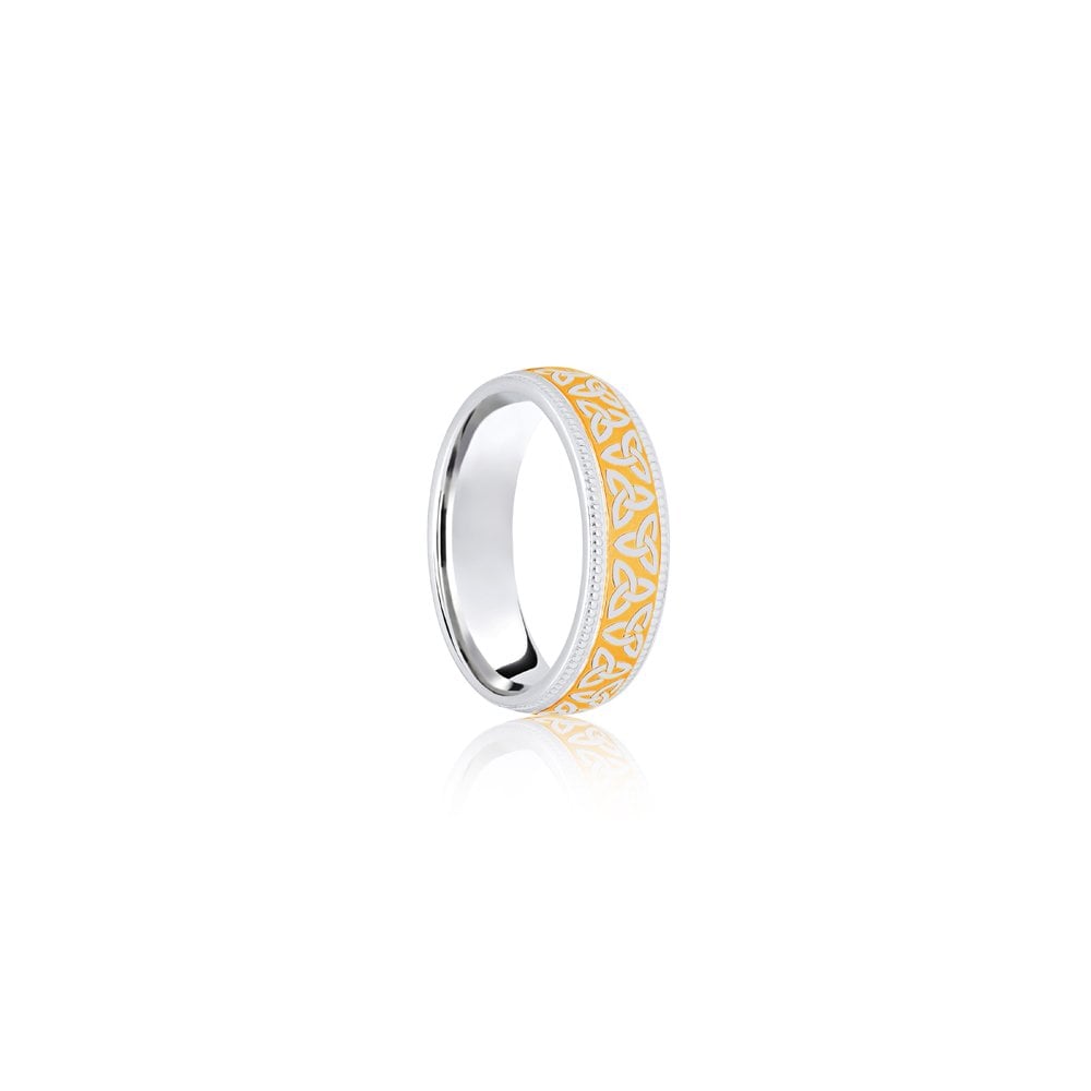 18ct White & Yellow Court 8mm Celtic Laser Engraved Wedding Band