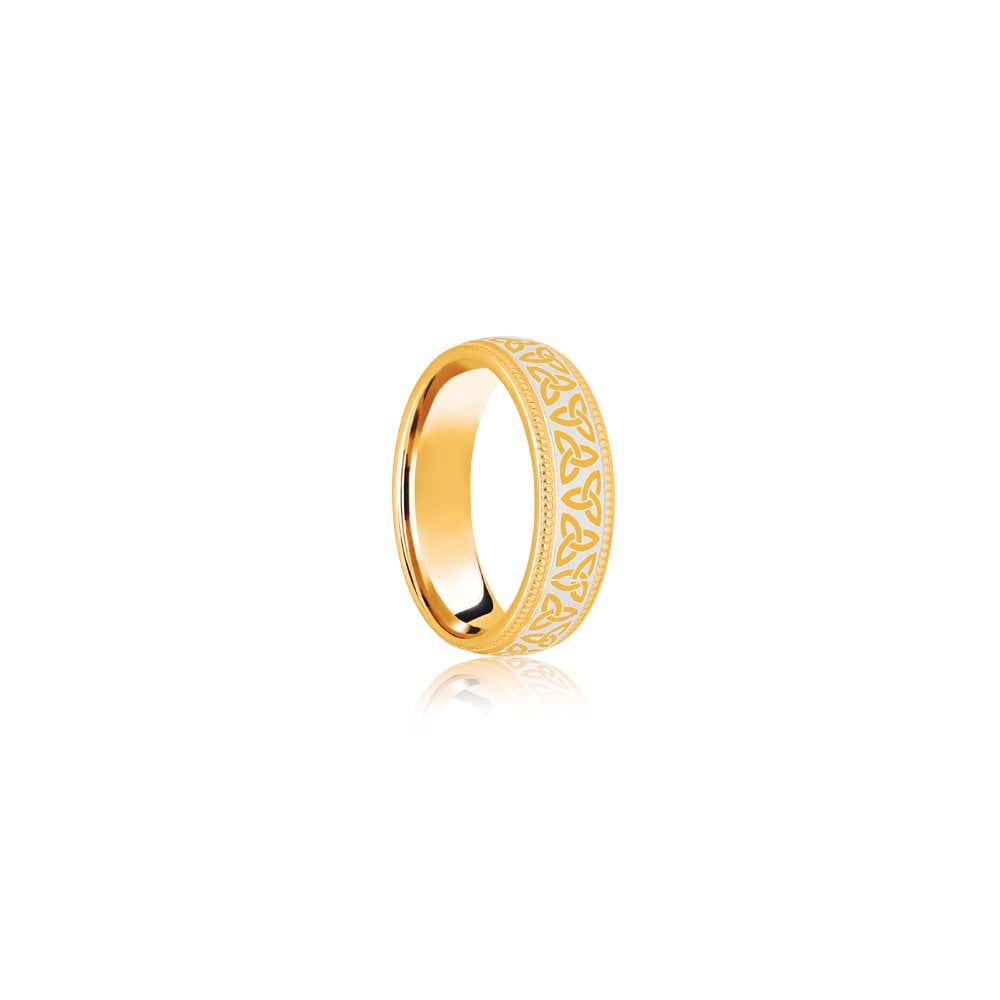 9ct Yellow & White Court 8mm Celtic Laser Engraved Wedding Band
