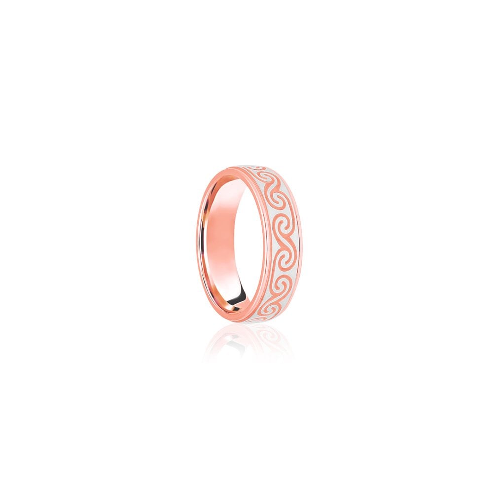9ct Rose & White Flat Court 7mm Celtic Laser Engraved Wedding Band