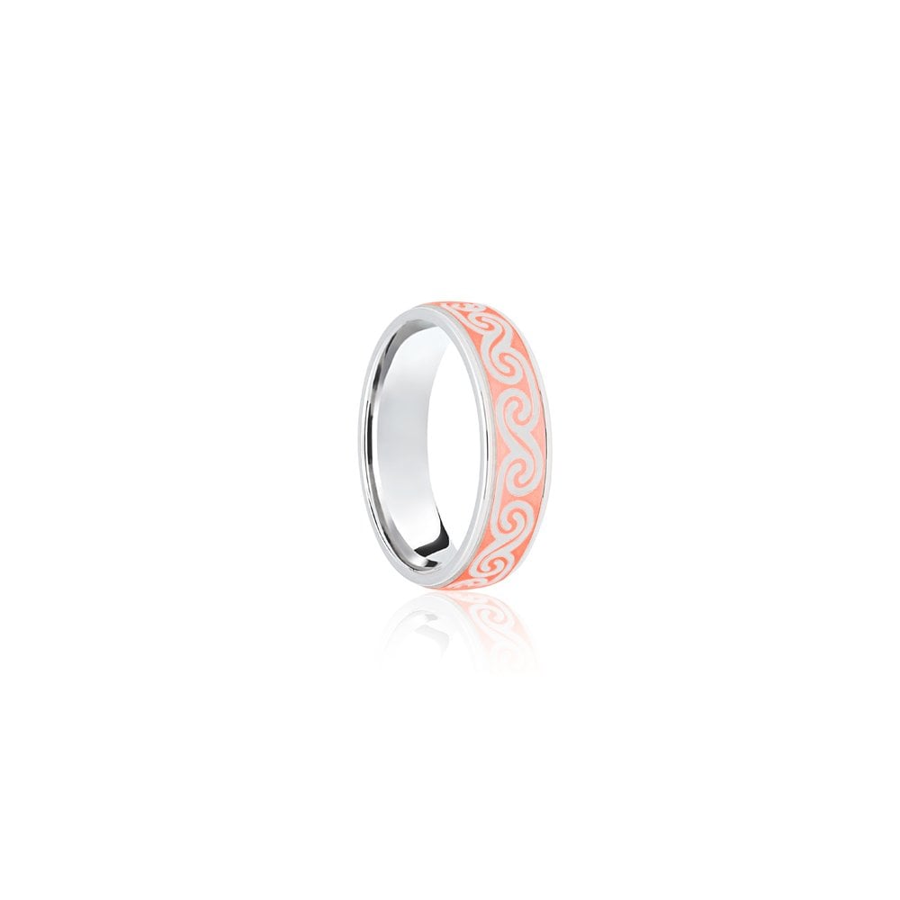 18ct White & Rose Flat Court 6mm Celtic Laser Engraved Wedding Band